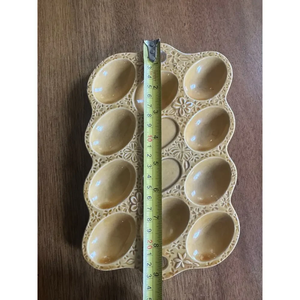 Vintage Floral Deviled Egg Tray Mustard Yellow Lightweight Plastic 10 Egg